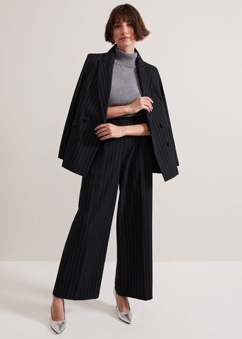 Phase Eight Pia Pinstripe Wide Legs Trousers Navy Canada | BMGWUT-469